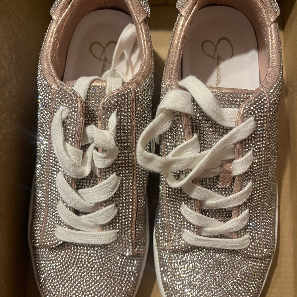 New Jessica Simpson Rose Gold and White Sneakers